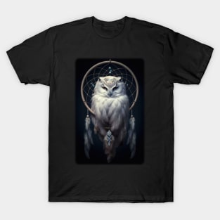 Snowy Owl In Dreamcatcher Painting T-Shirt